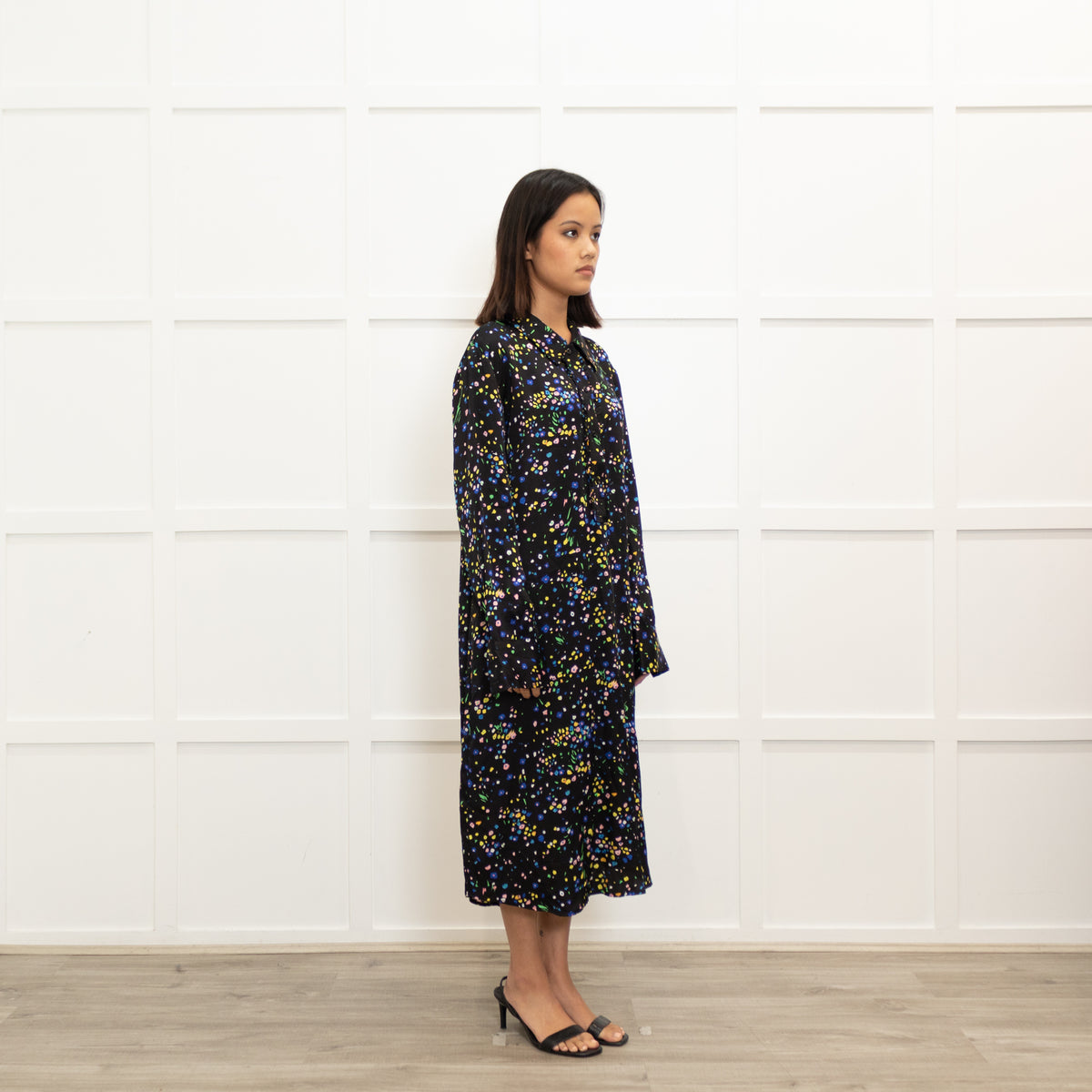 Custommade Black Yellow Blue Ditzy Floral Print Dress