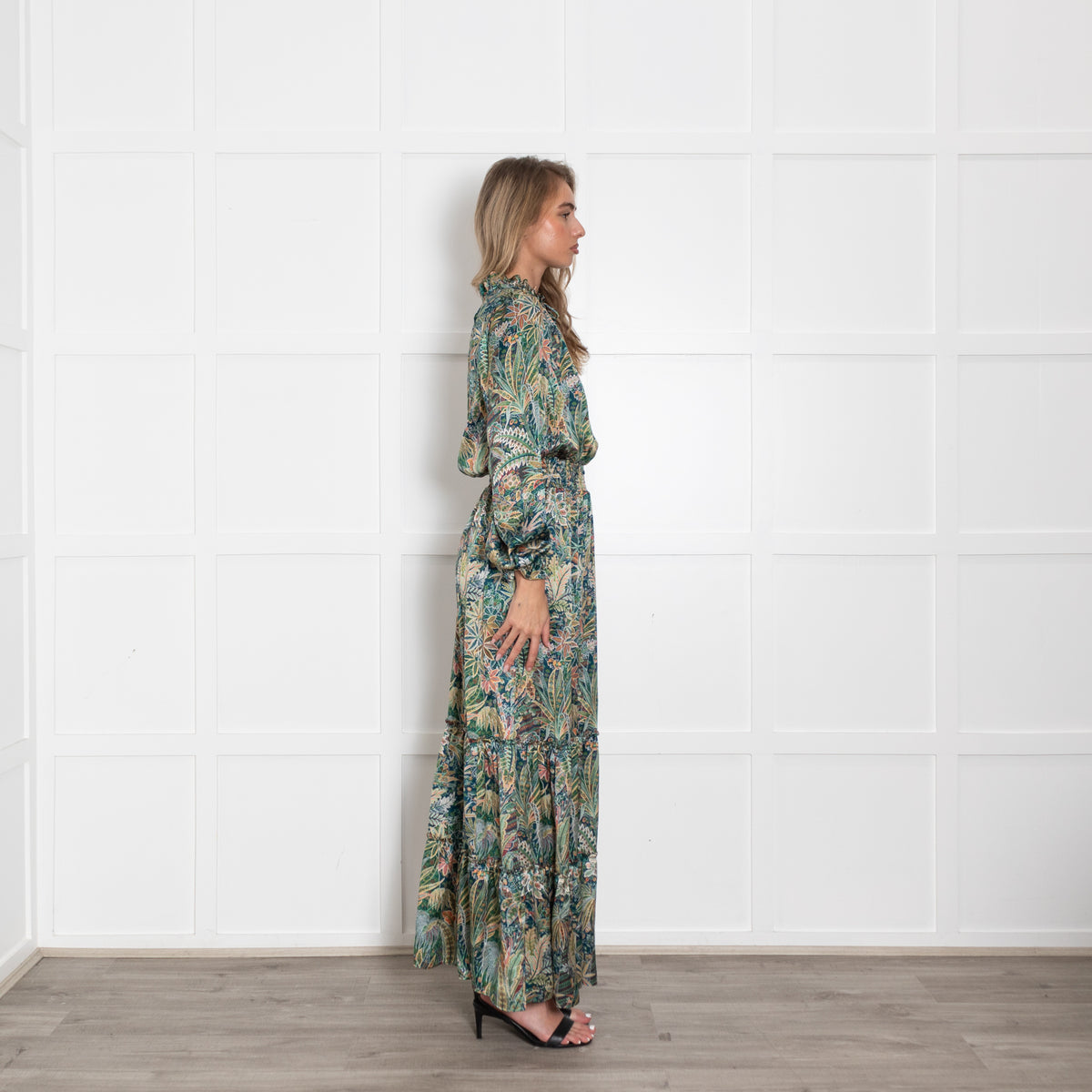 Ridley Green Orange Detail Floral Silk Maxi Dress