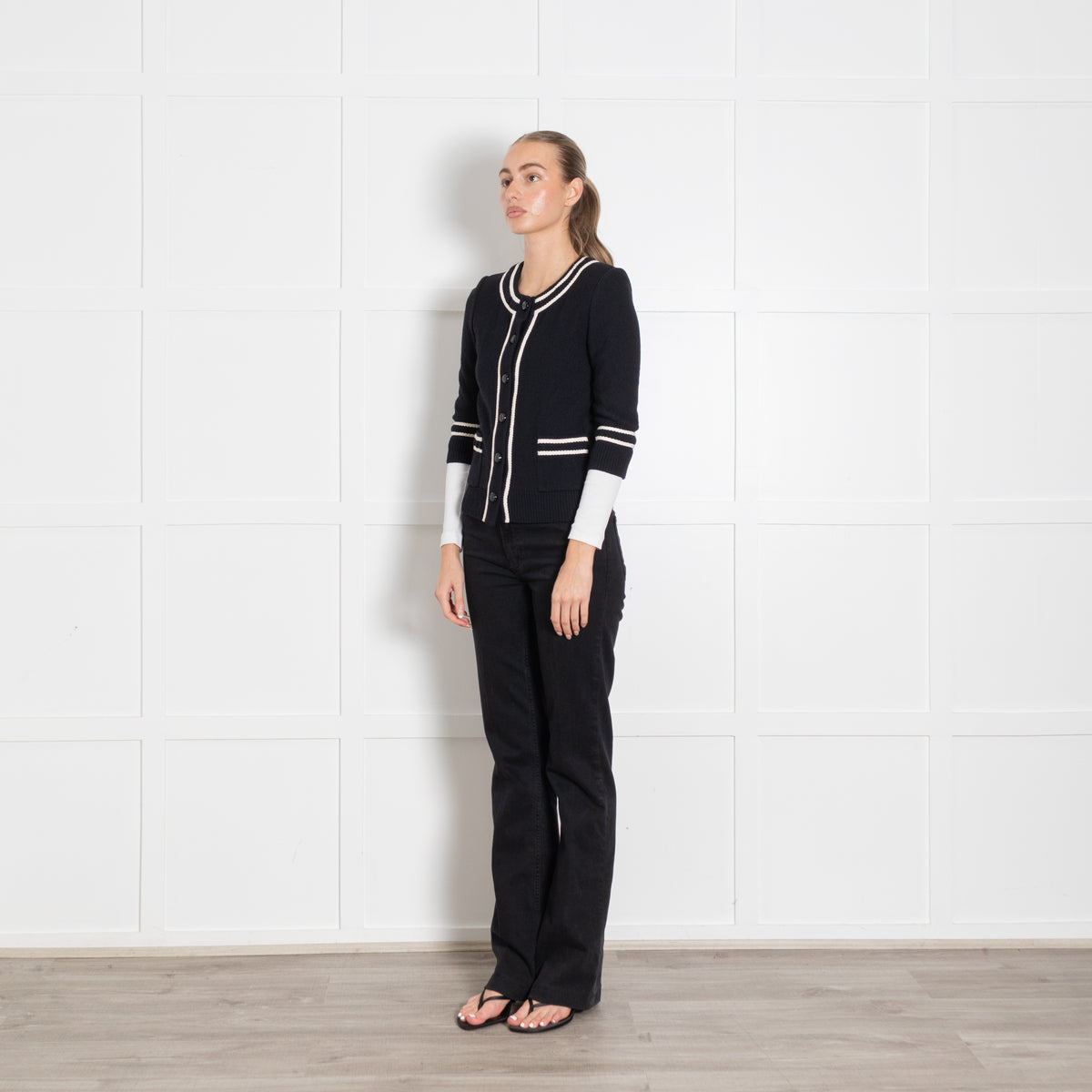 St John Navy Blue Cream Trim Cardigan