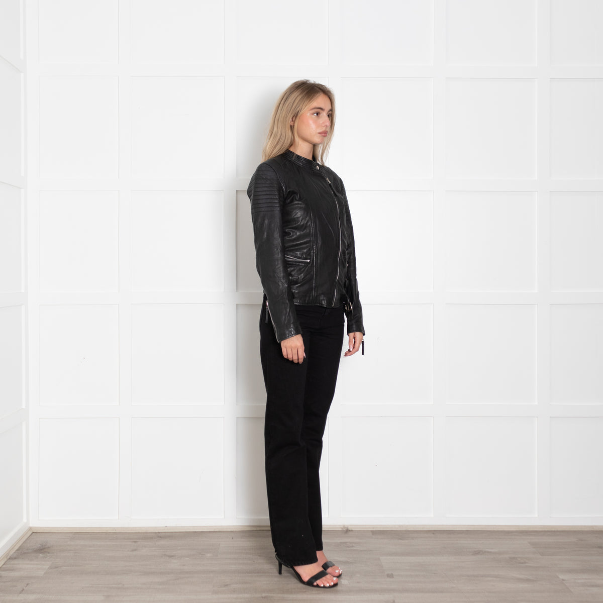 MDK Black Leather Zipped Biker Jacket