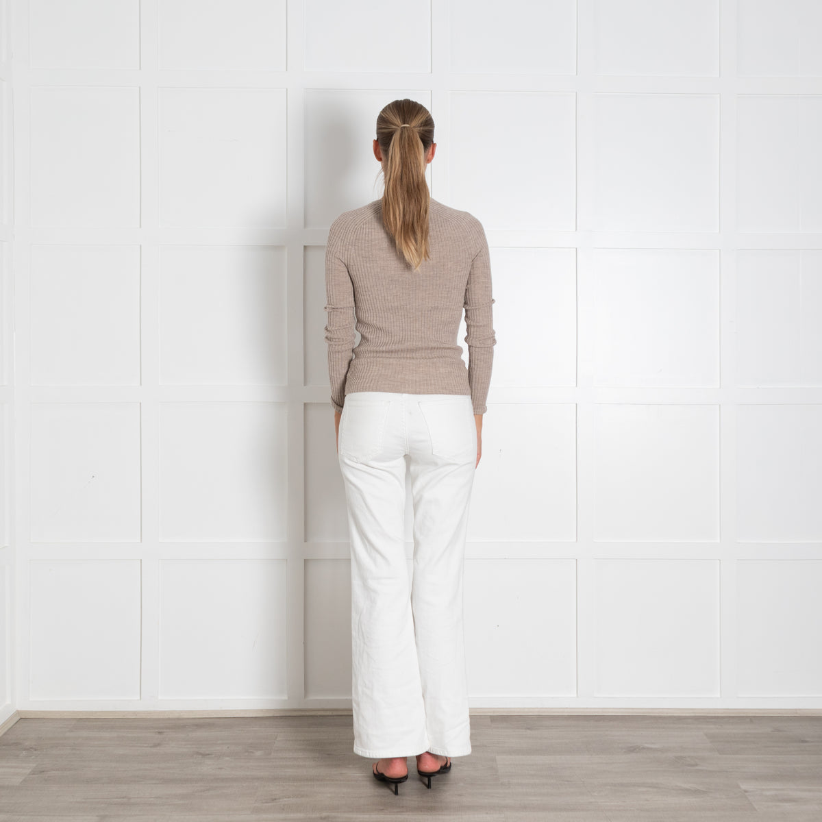 Toteme Beige Ribbed Fine Merino Wool Sweater