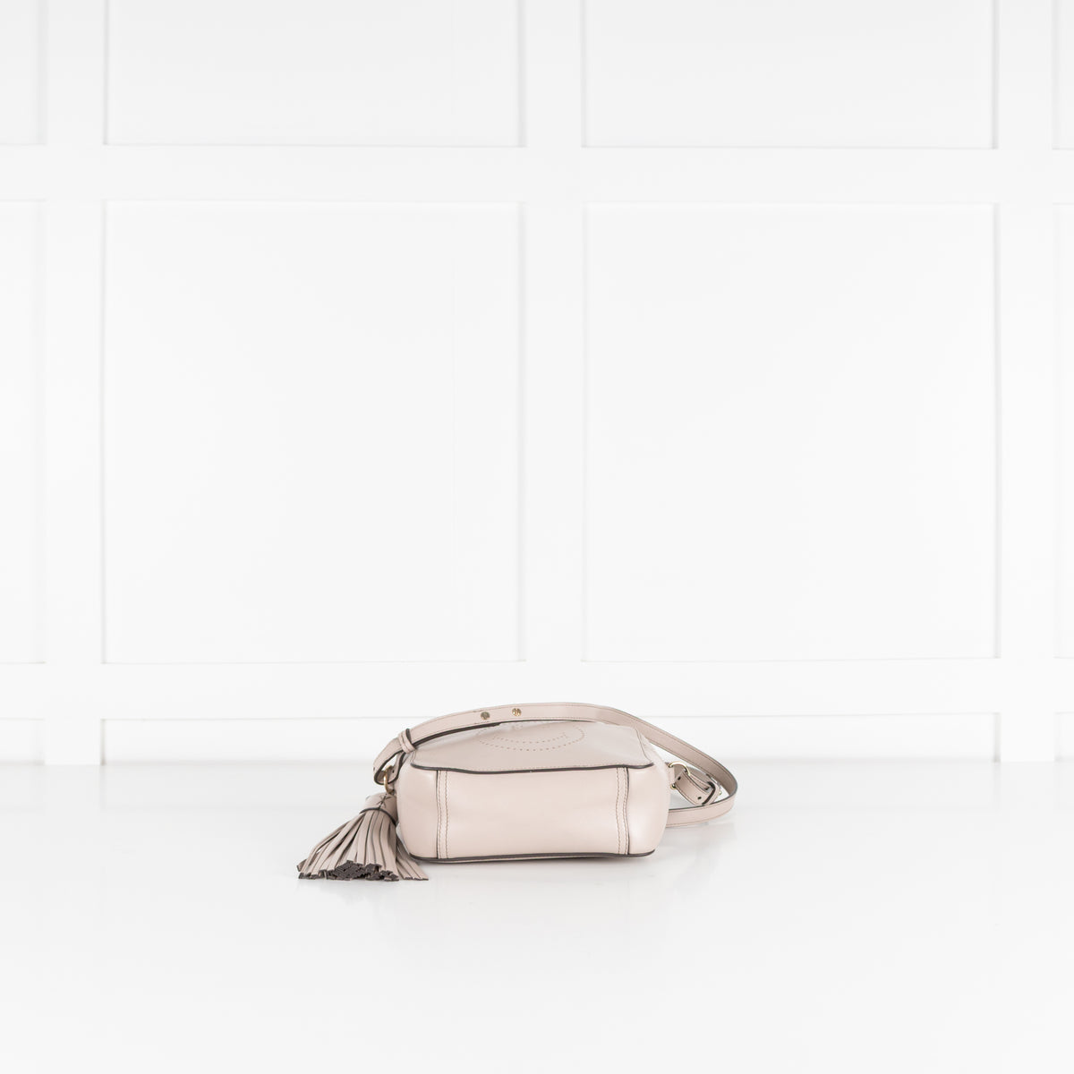 Anya Hindmarch Taupe Perforated Smiley Face Crossbody Bag
