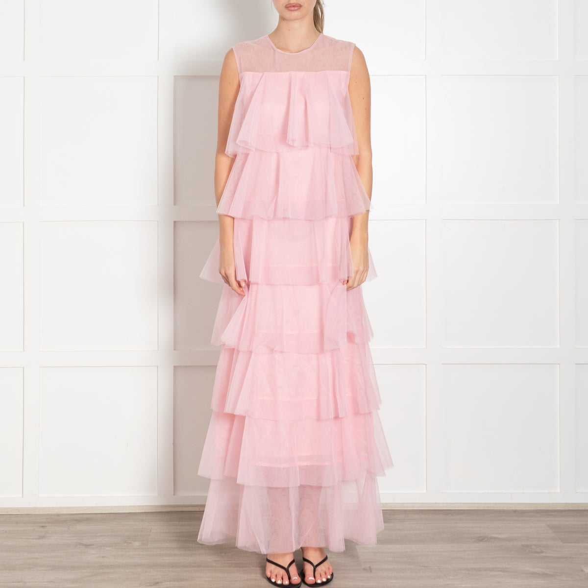 Lisou Pink Net Tulle Sleeveless Maxi Dress