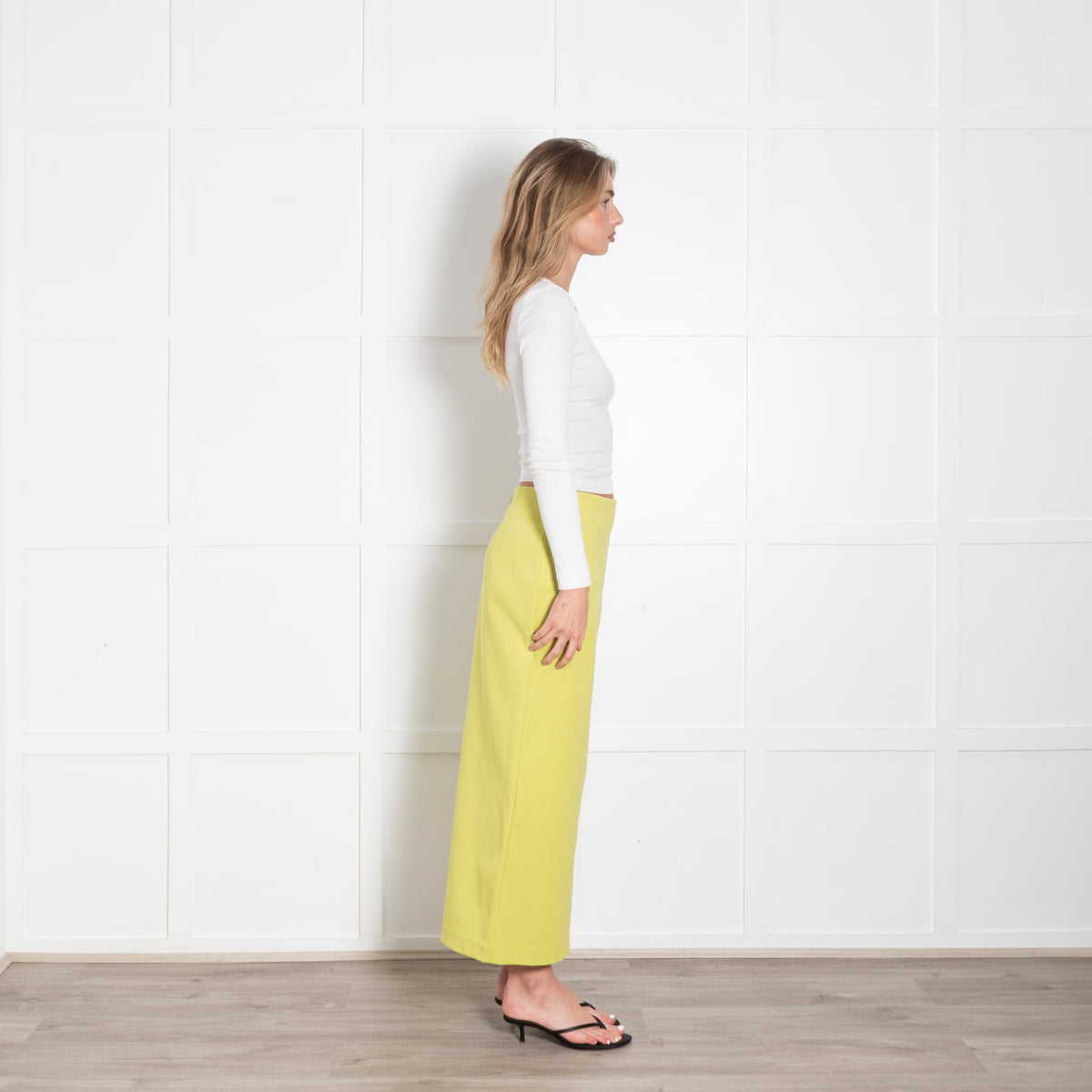 Tibi Neon Green Stretchy Pencil Midi Skirt