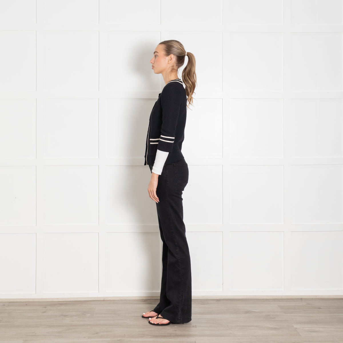 St John Navy Blue Cream Trim Cardigan