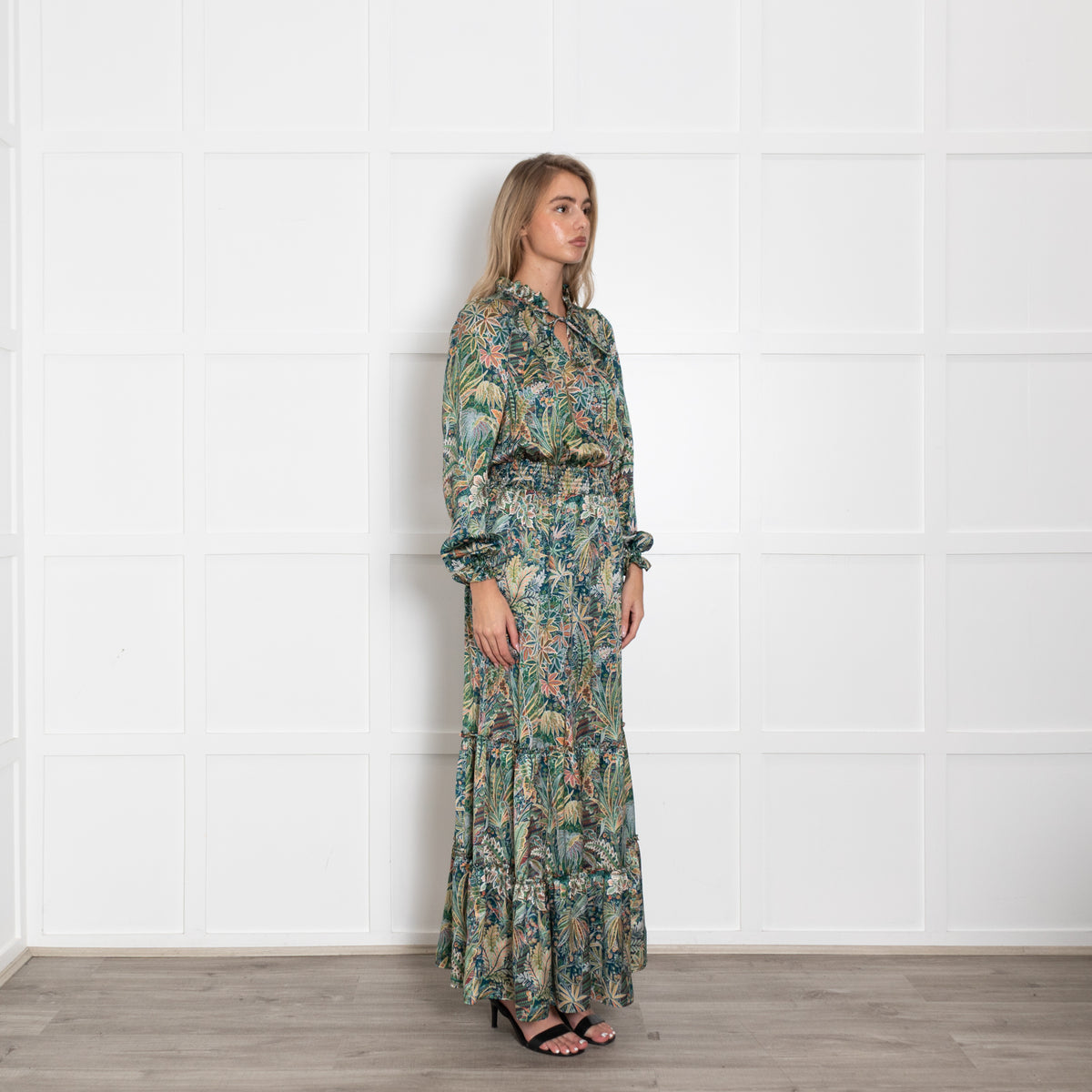 Ridley Green Orange Detail Floral Silk Maxi Dress