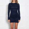 Jacquemus Navy Rib Knit Mini Dress with Ruched Sides