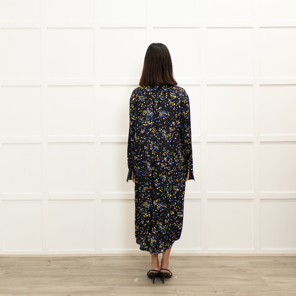 Custommade Black Yellow Blue Ditzy Floral Print Dress