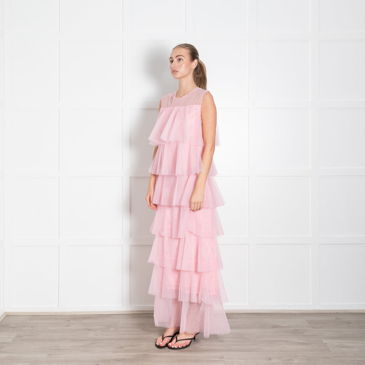 Lisou Pink Net Tulle Sleeveless Maxi Dress