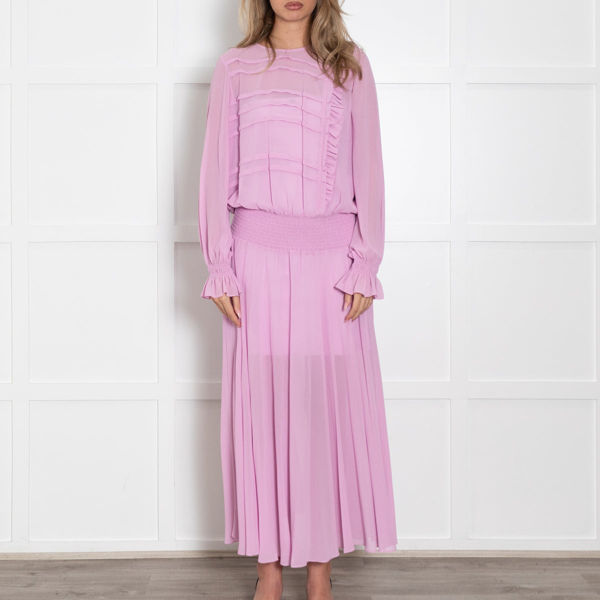 Preen Line Purple Sheer Ruffle Detail Maxi Dress