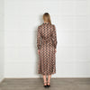 Charlotte Sparre Black Brown White Print Front Open Silk Maxi Dress
