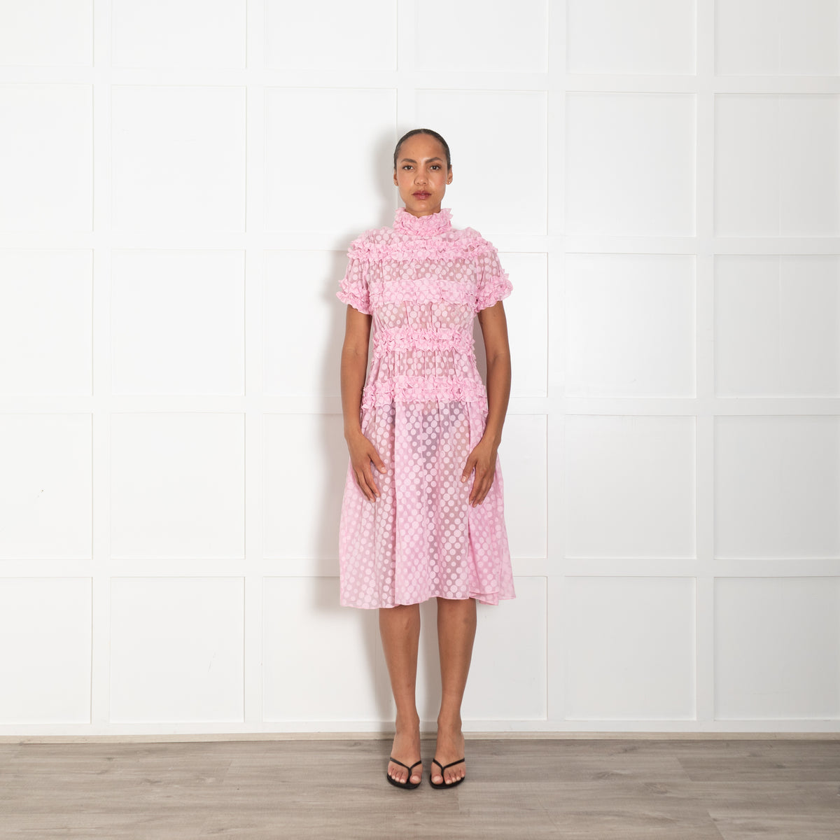 PASKAL Pink Chiffon Polka Dot Short Dress