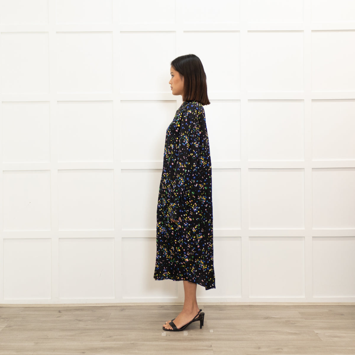 Custommade Black Yellow Blue Ditzy Floral Print Dress