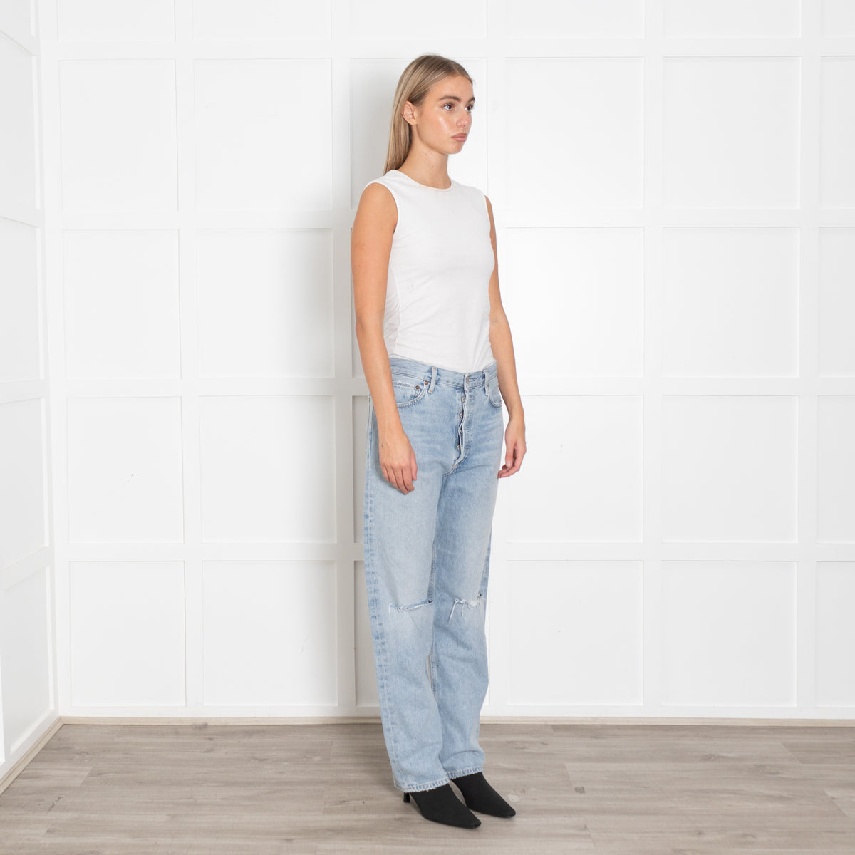 Agolde Pale Blue Rip Knee Jeans