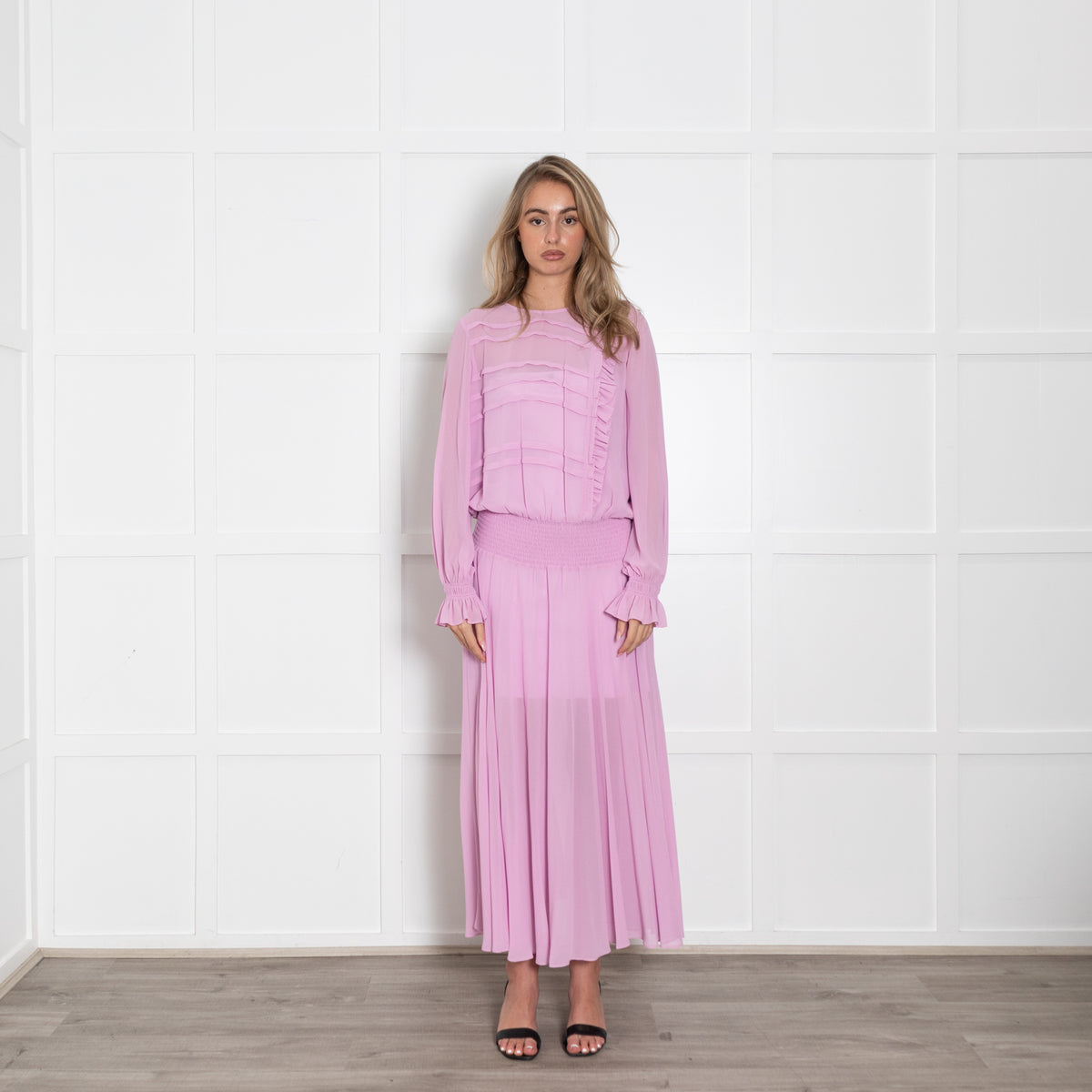 Preen Line Purple Sheer Ruffle Detail Maxi Dress