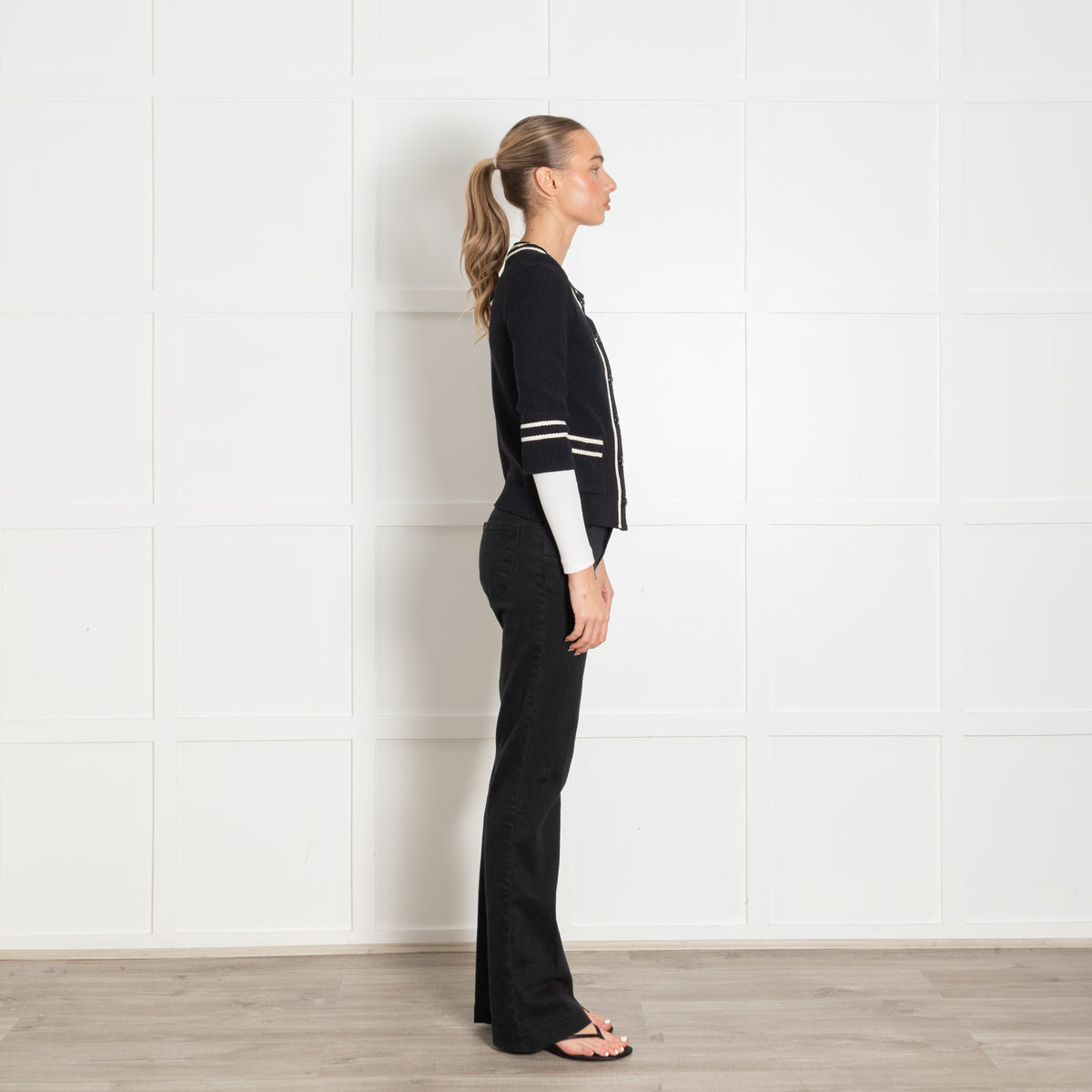 St John Navy Blue Cream Trim Cardigan