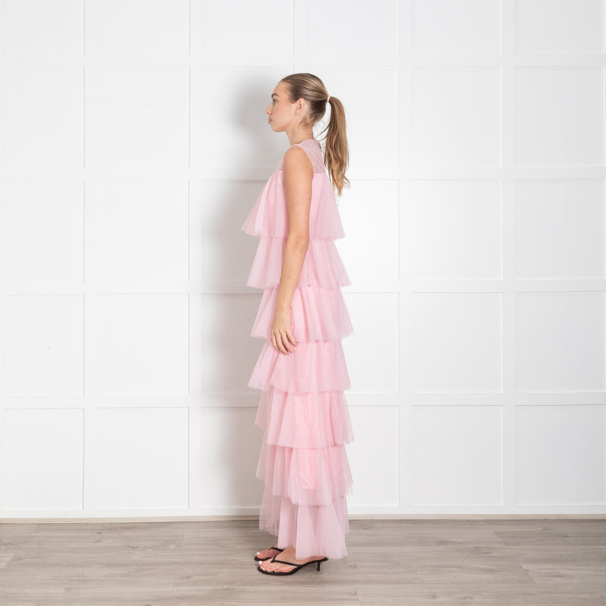 Lisou Pink Net Tulle Sleeveless Maxi Dress
