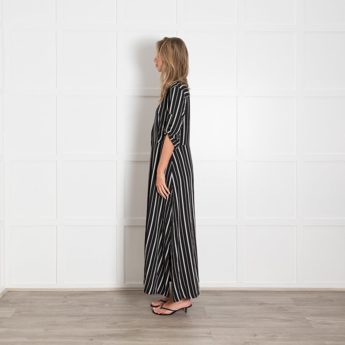 Riani Black Striped Short Sleeve Maxi Shirt Dress