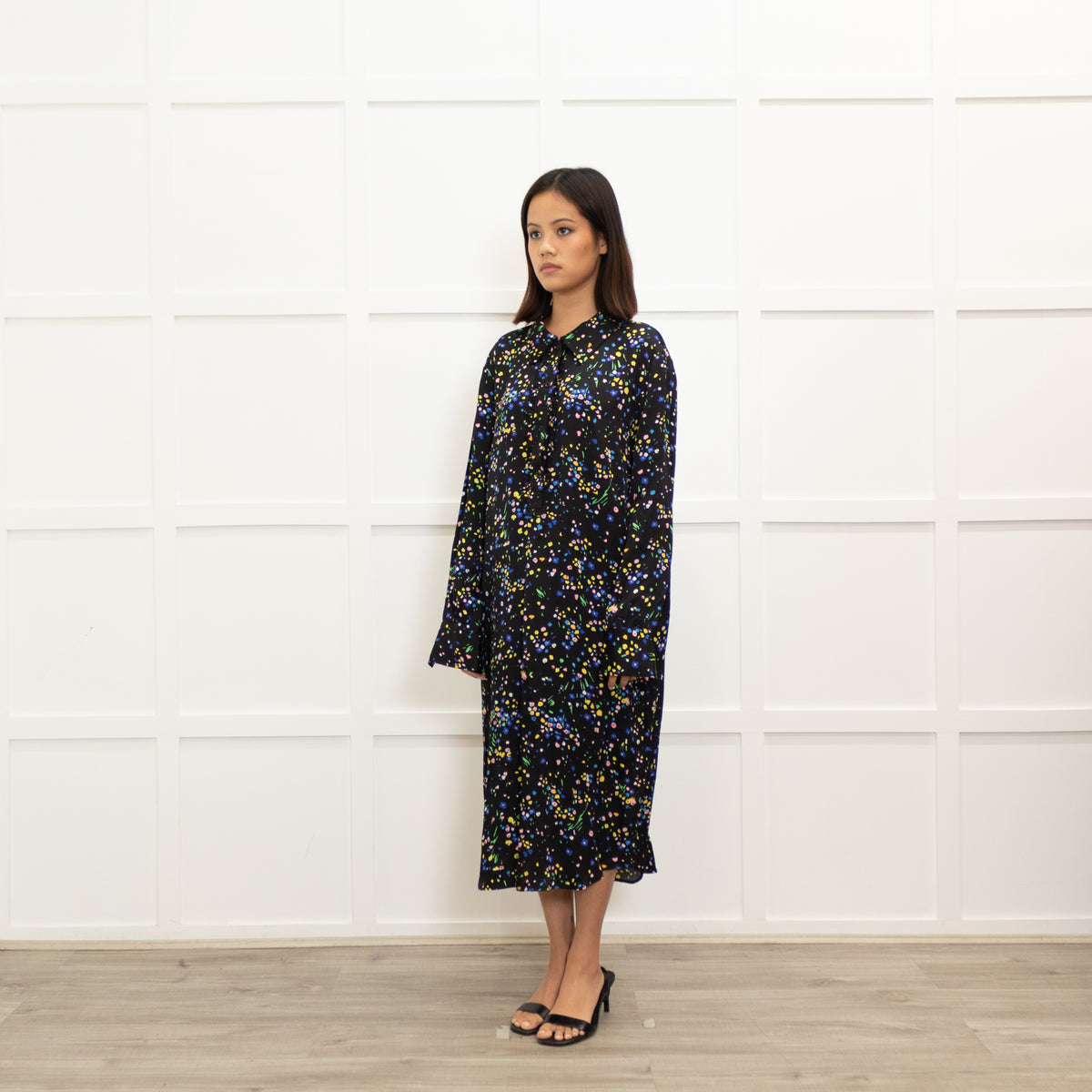 Custommade Black Yellow Blue Ditzy Floral Print Dress