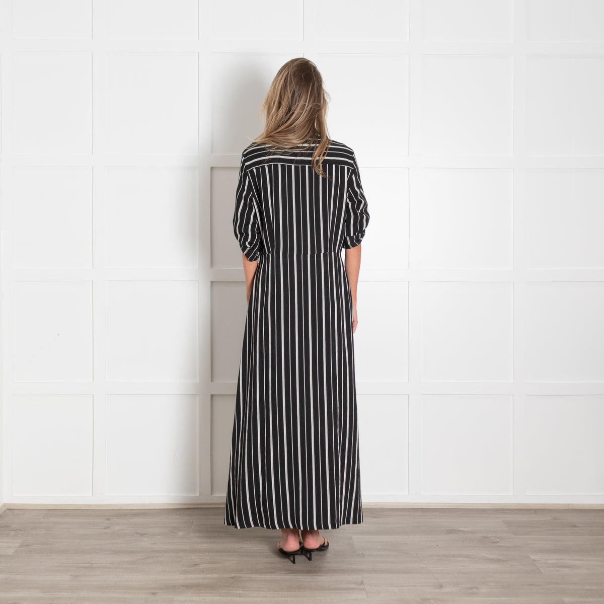 Riani Black Striped Short Sleeve Maxi Shirt Dress