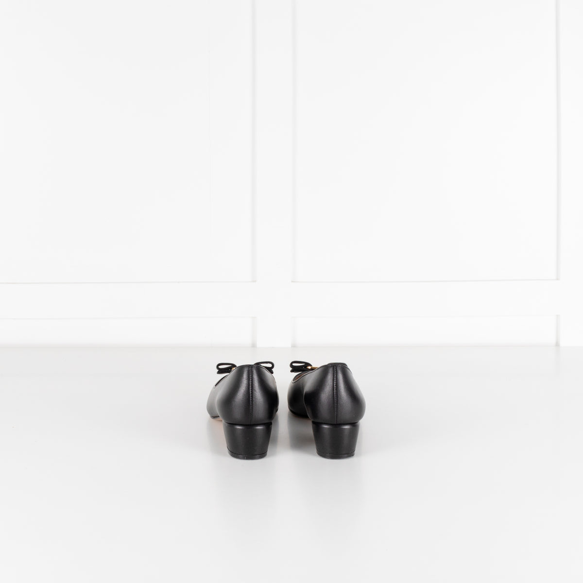 Salvatore Ferragamo Black Leather Low Heel Bow Front Shoes