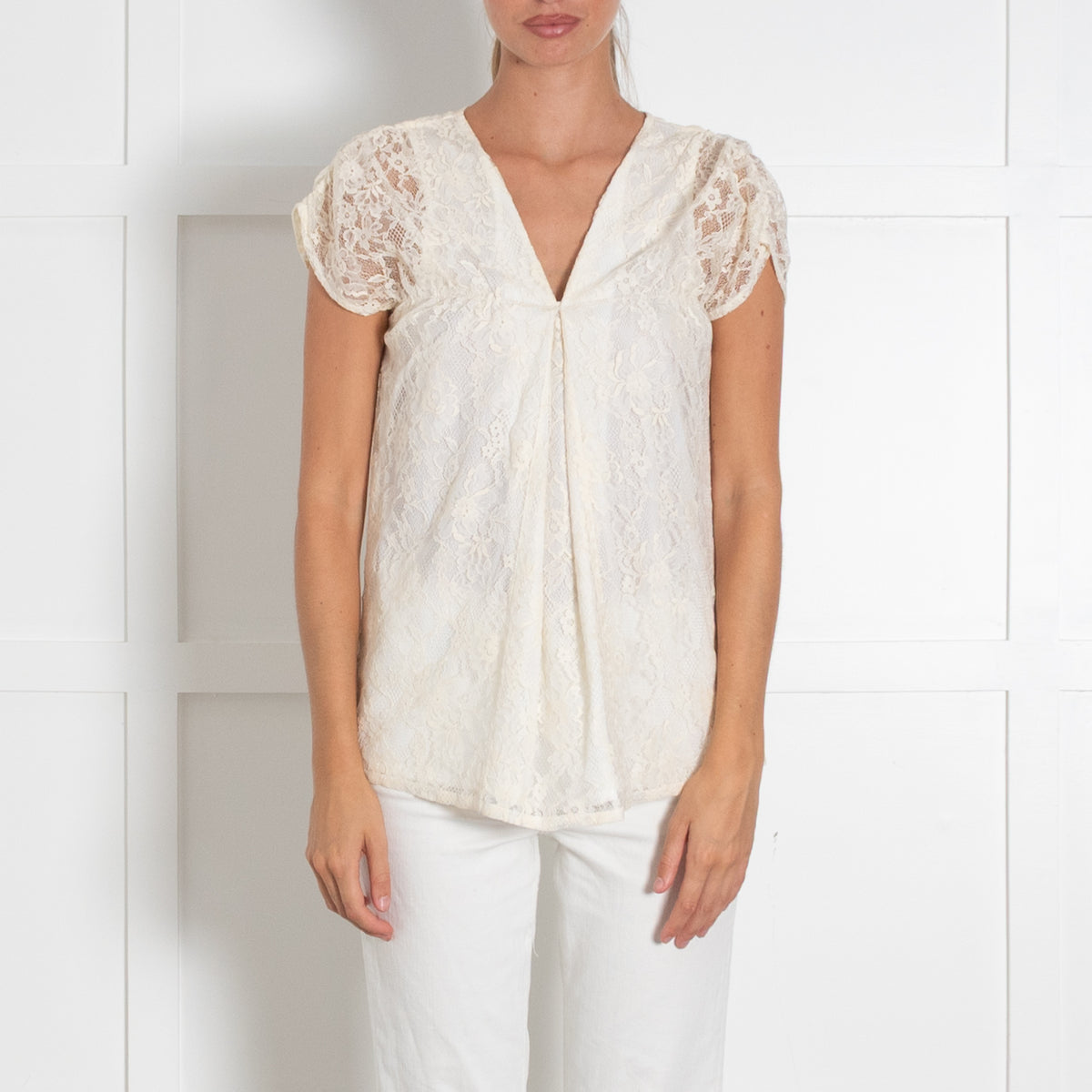 Paul & Joe Sister Cream Lace V-Neck Top