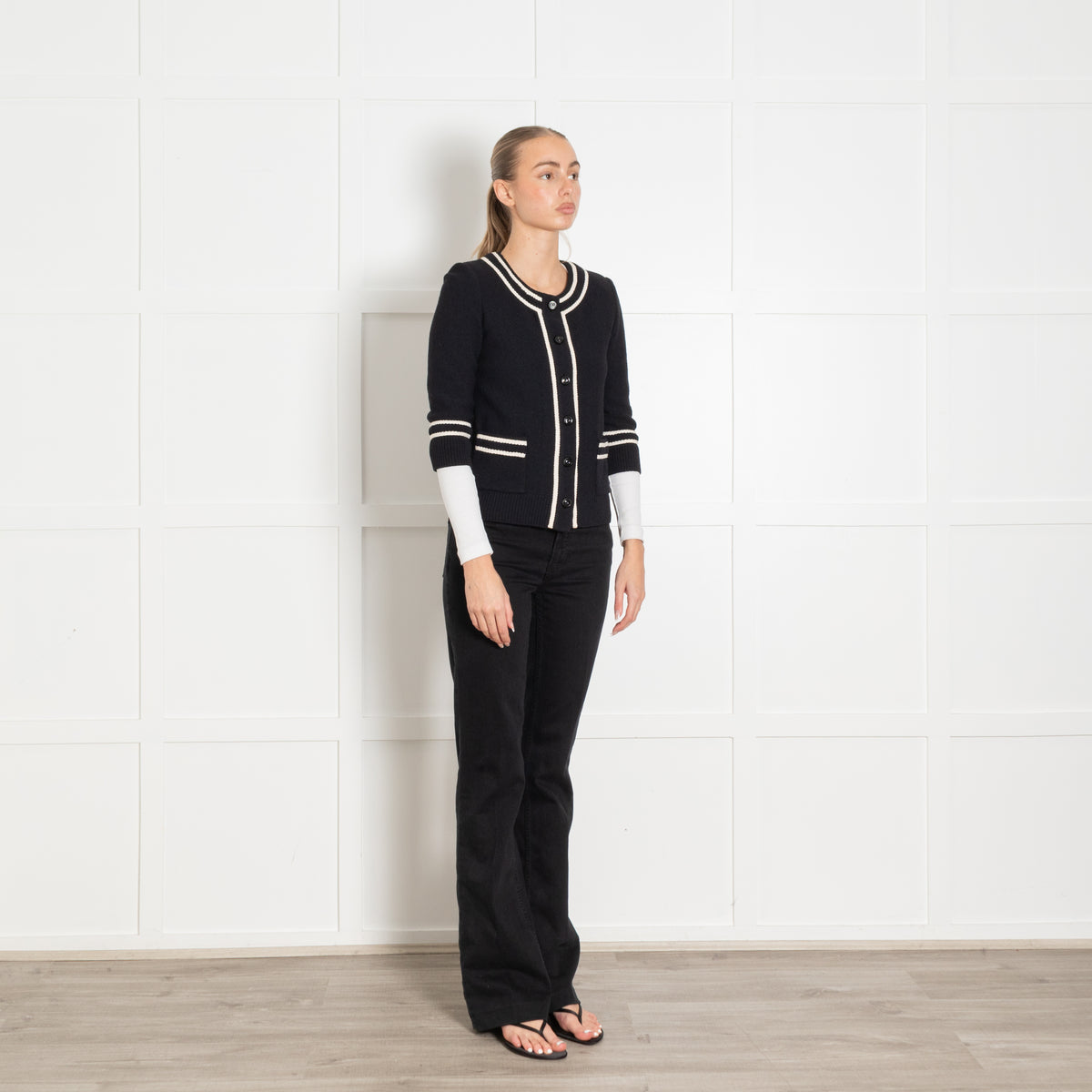 St John Navy Blue Cream Trim Cardigan