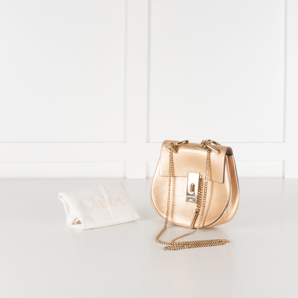 Chloé Gold Grained Leather Drew Crossbody Bag