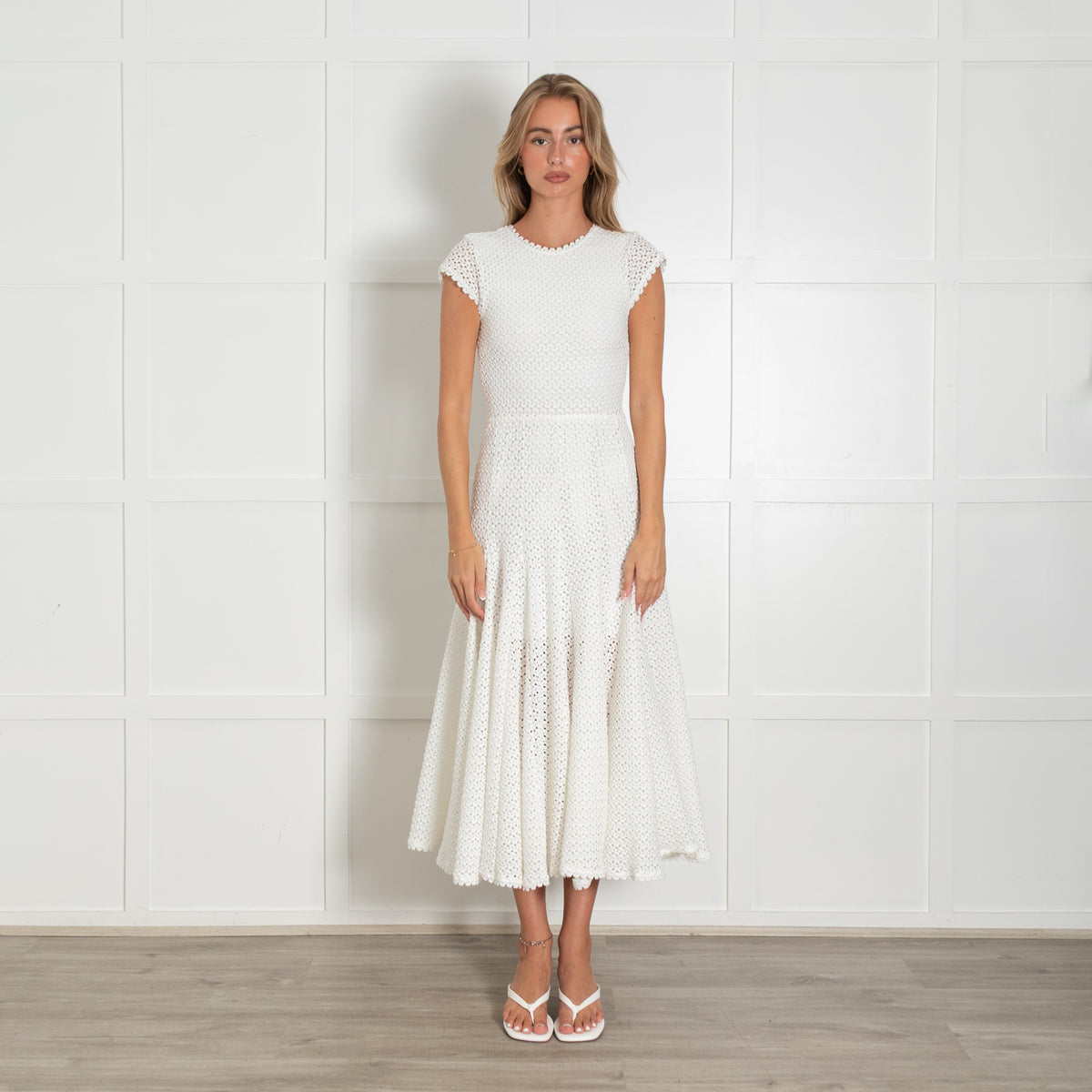 Maje Richocha White Open Knit Textured Dress