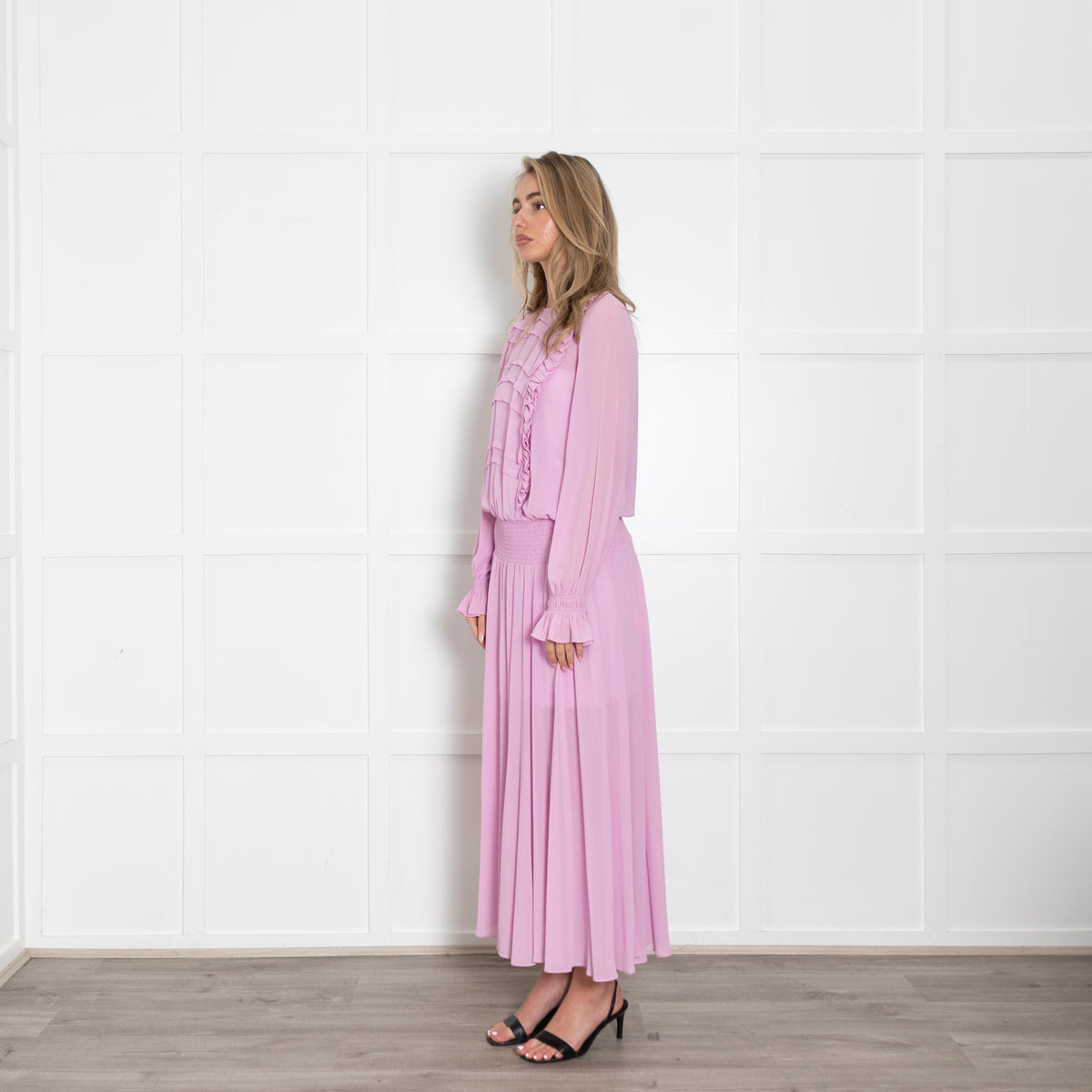 Preen Line Purple Sheer Ruffle Detail Maxi Dress