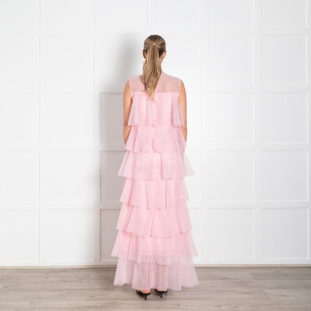 Lisou Pink Net Tulle Sleeveless Maxi Dress
