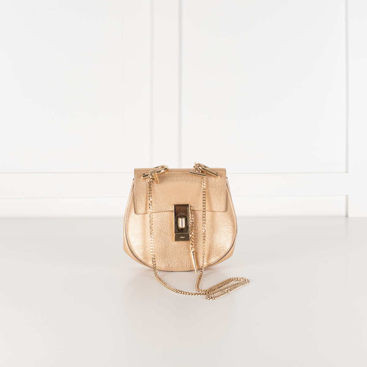 Chloé Gold Grained Leather Drew Crossbody Bag