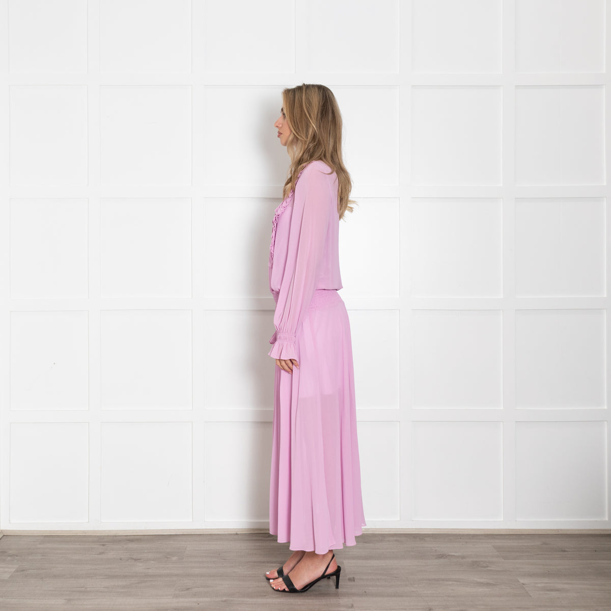 Preen Line Purple Sheer Ruffle Detail Maxi Dress