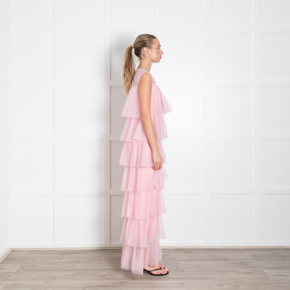 Lisou Pink Net Tulle Sleeveless Maxi Dress