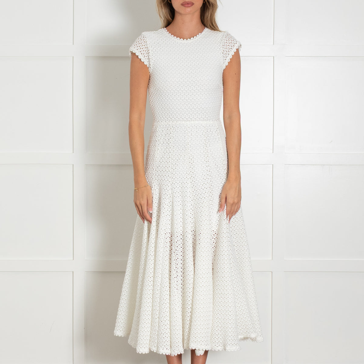 Maje Richocha White Open Knit Textured Dress