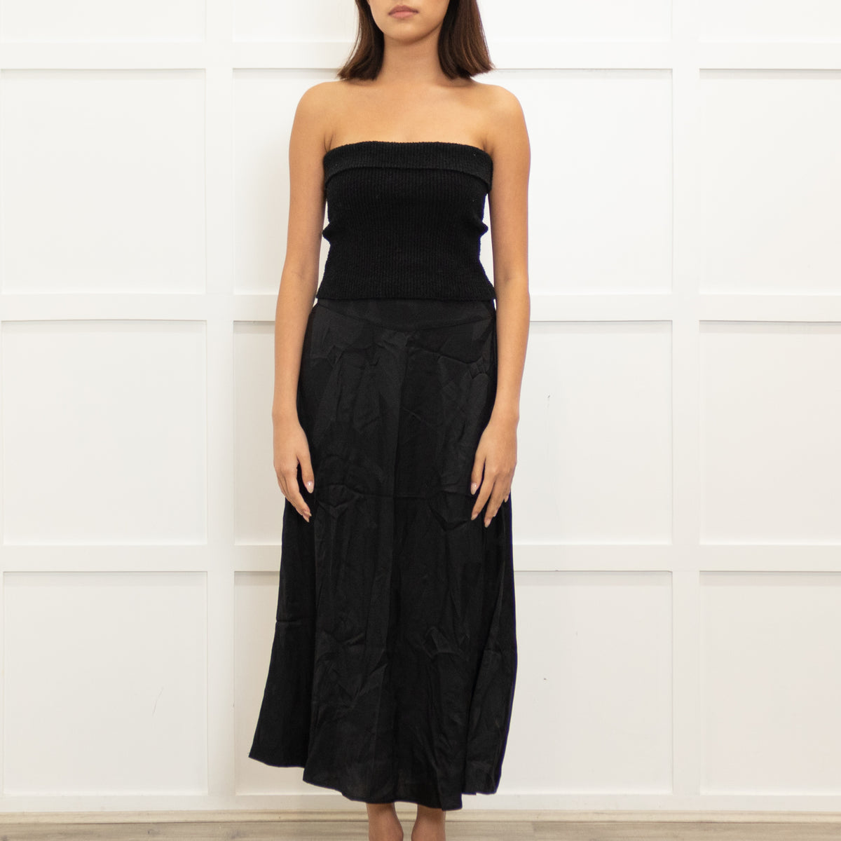 Ba&Sh Black On Black Print Midi Skirt