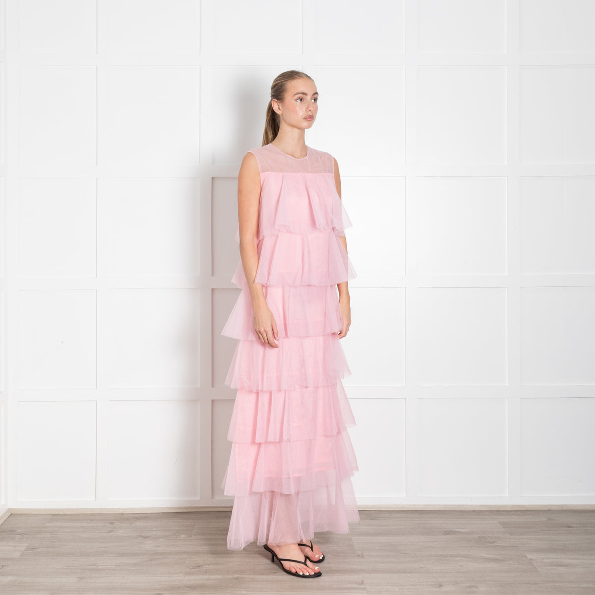 Lisou Pink Net Tulle Sleeveless Maxi Dress