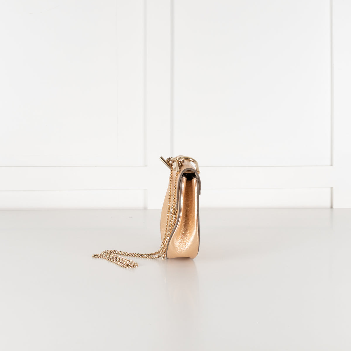 Chloé Gold Grained Leather Drew Crossbody Bag