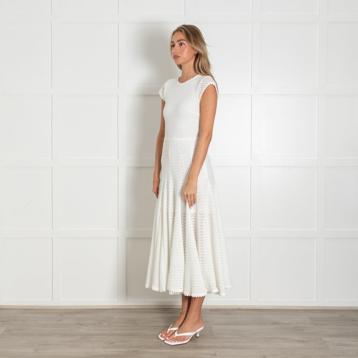 Maje Richocha White Open Knit Textured Dress