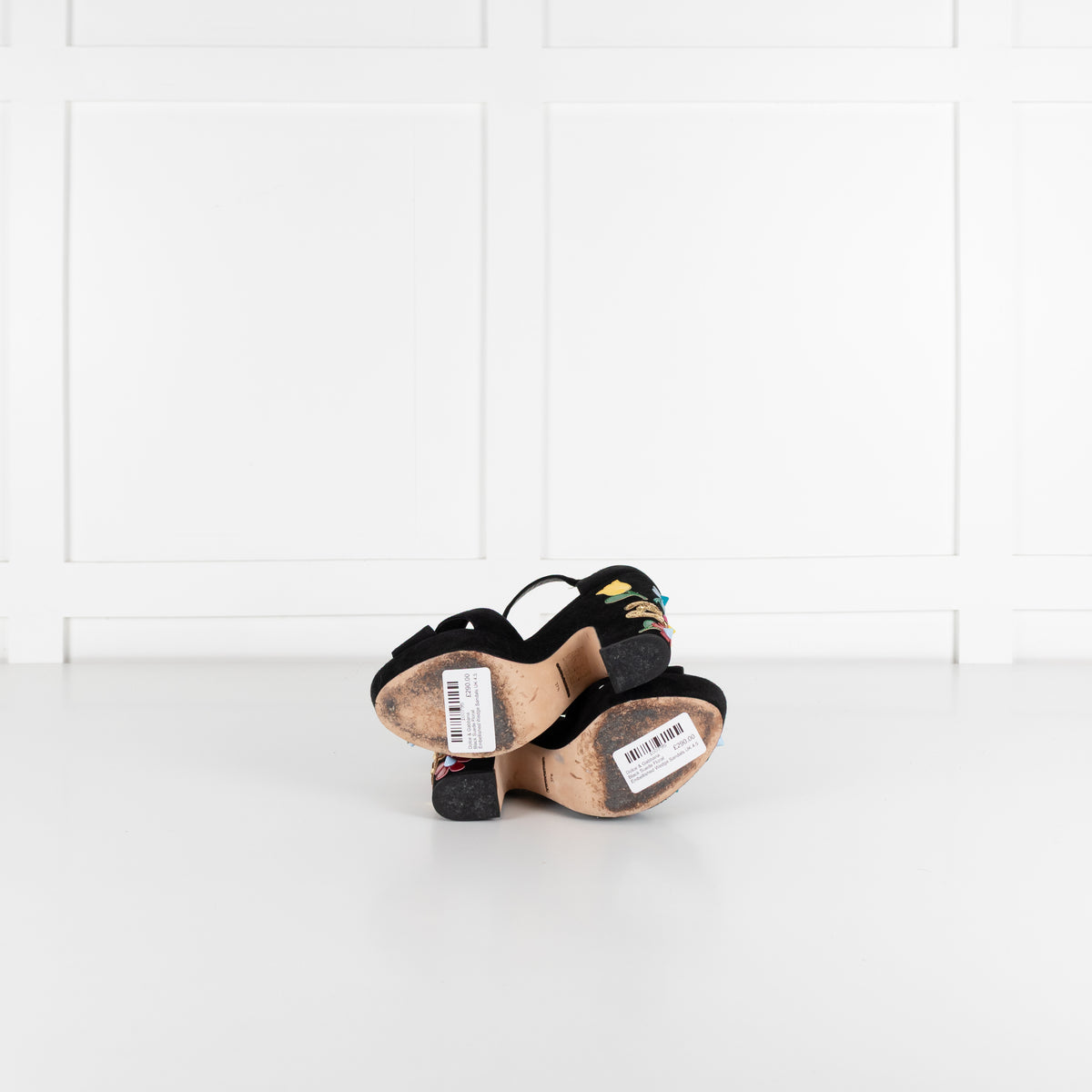 Dolce & Gabbana Black Suede Floral Embellished Wedge Sandals
