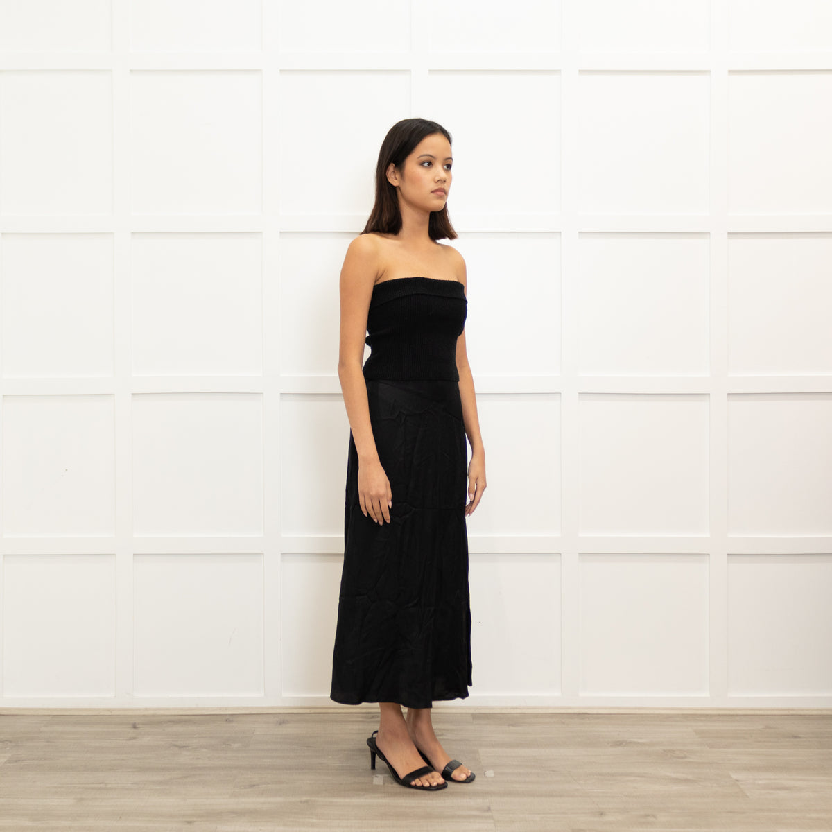 Ba&Sh Black On Black Print Midi Skirt