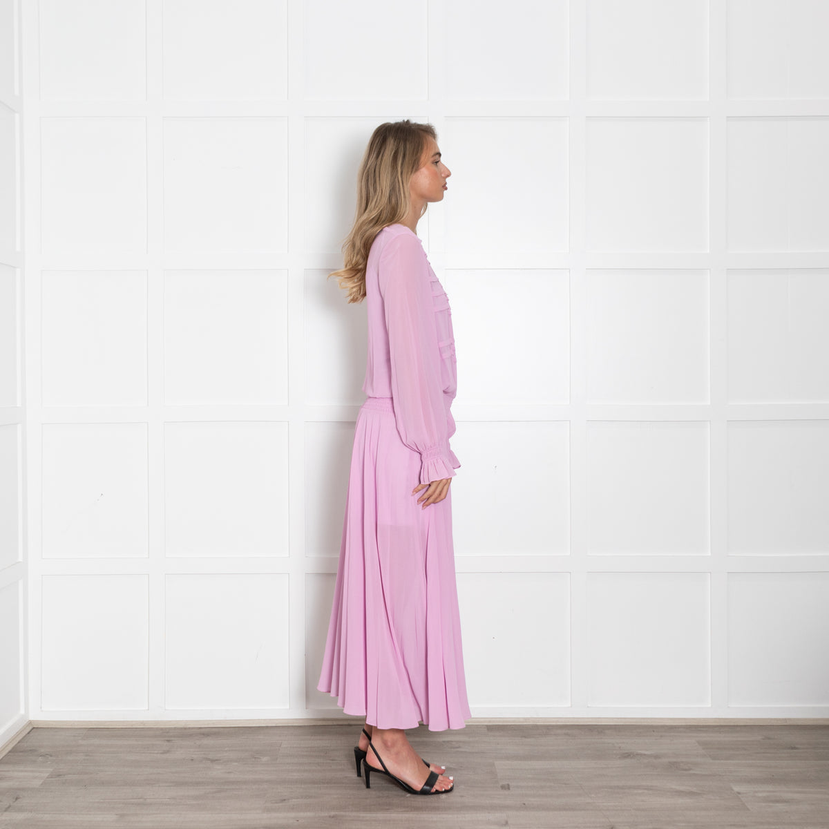 Preen Line Purple Sheer Ruffle Detail Maxi Dress