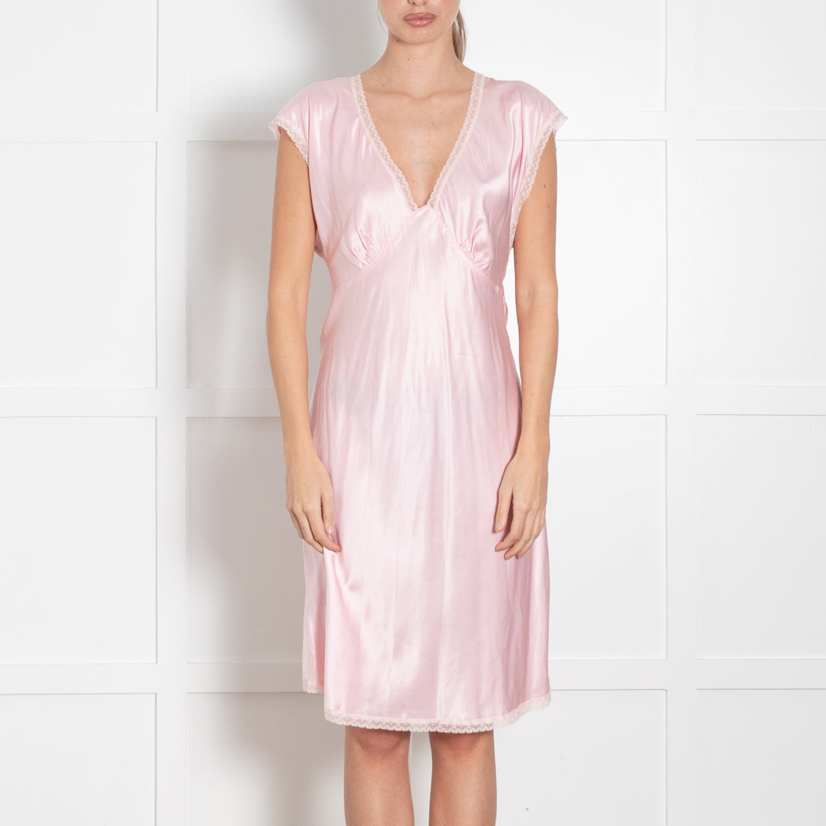 Morgan Lane Pink Lace Trim Detail Silk Blend Pyjama Dress