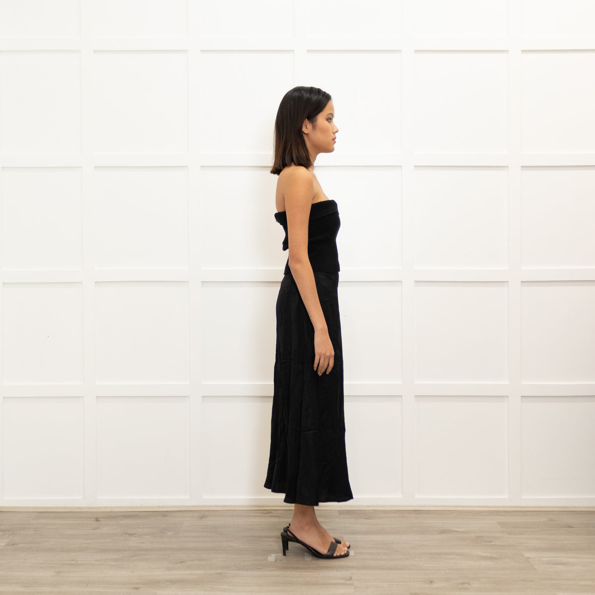 Ba&Sh Black On Black Print Midi Skirt