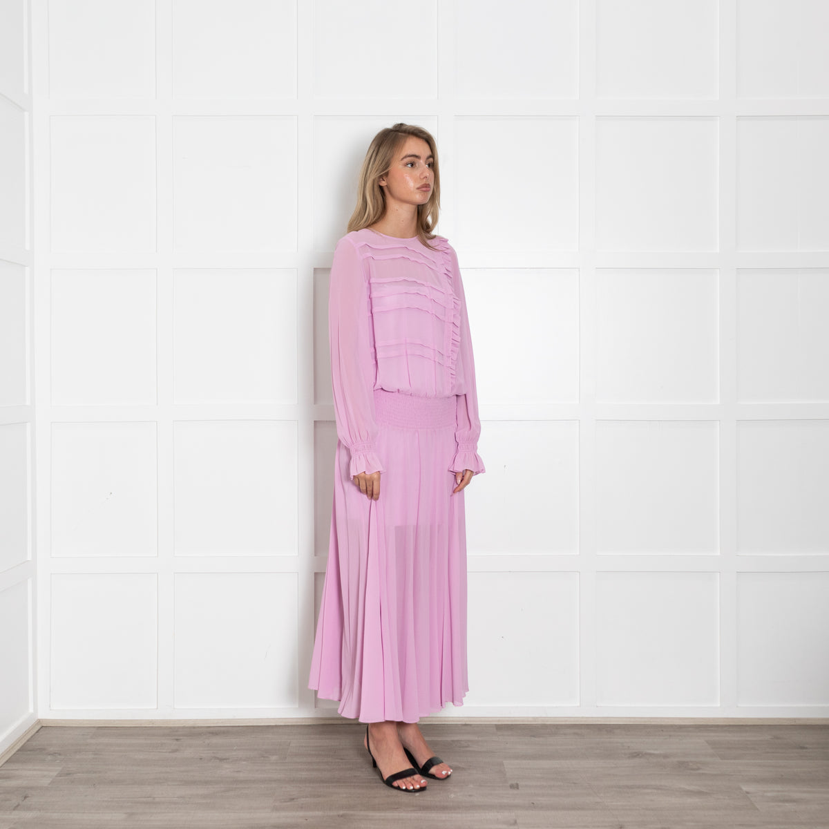 Preen Line Purple Sheer Ruffle Detail Maxi Dress