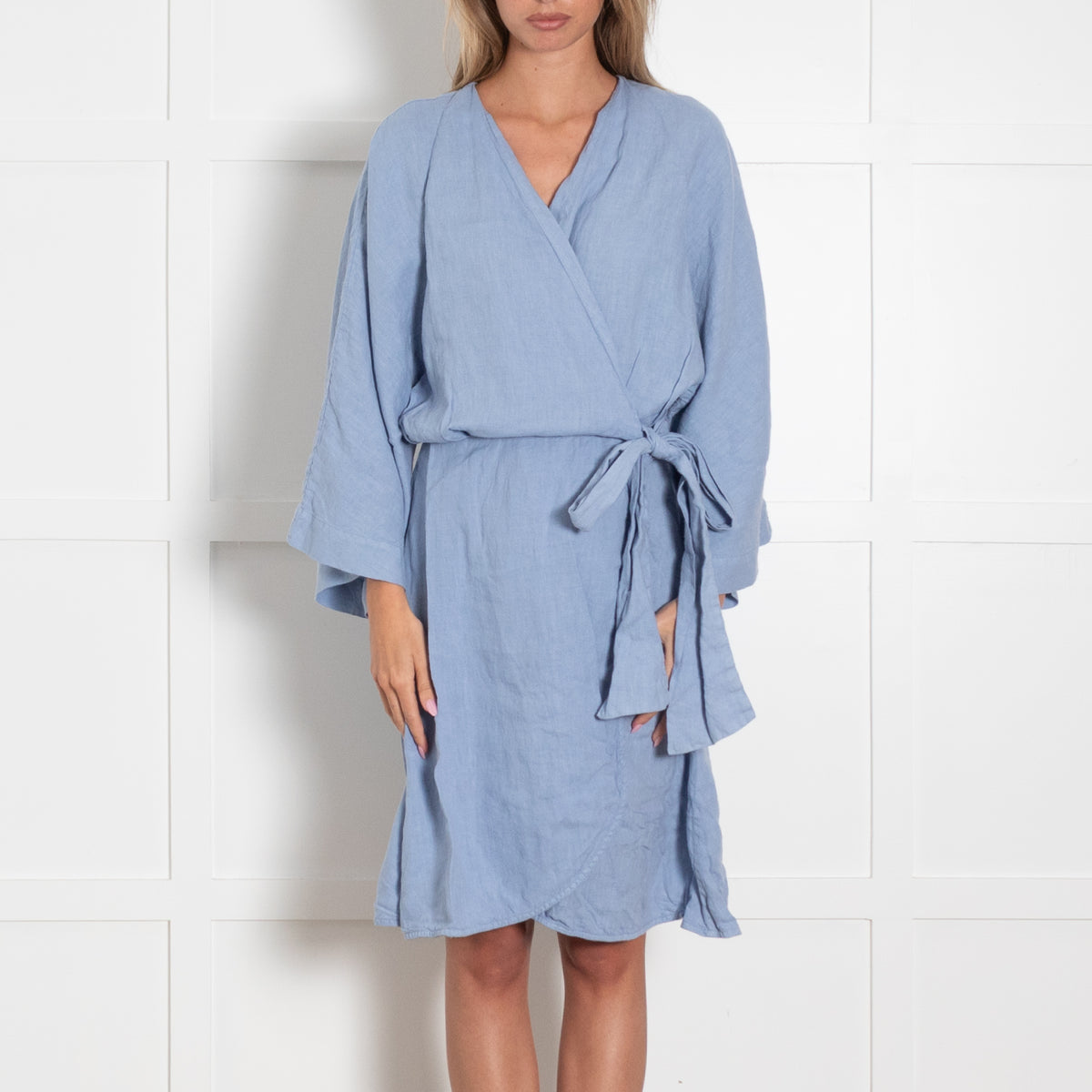 Sauths Blue Linen Robe Style Dress