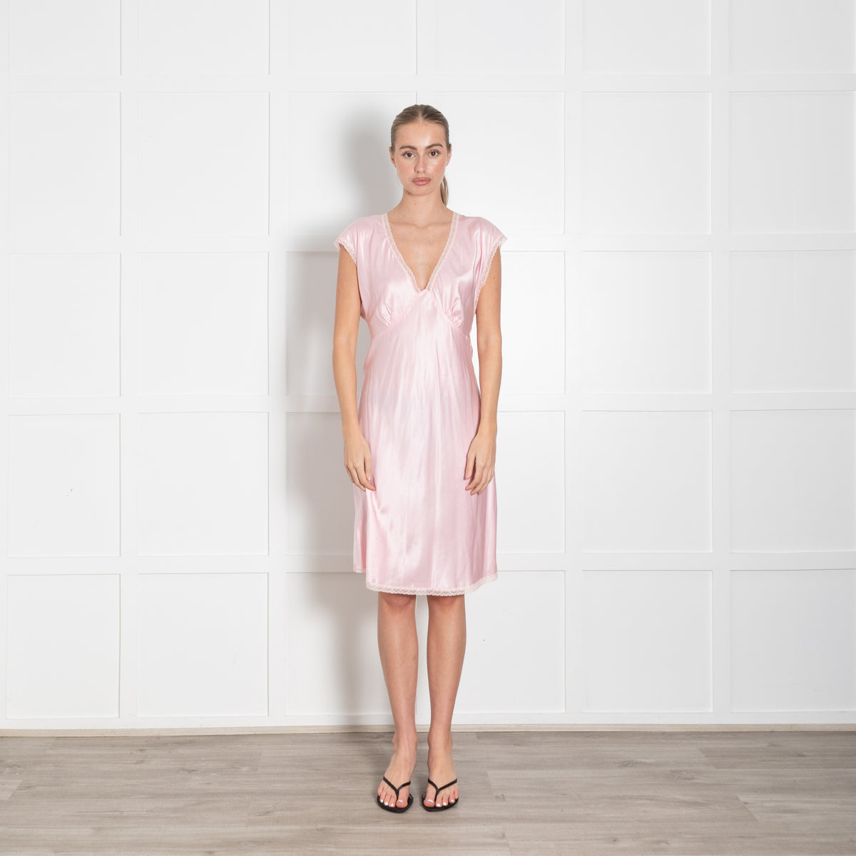 Morgan Lane Pink Lace Trim Detail Silk Blend Pyjama Dress