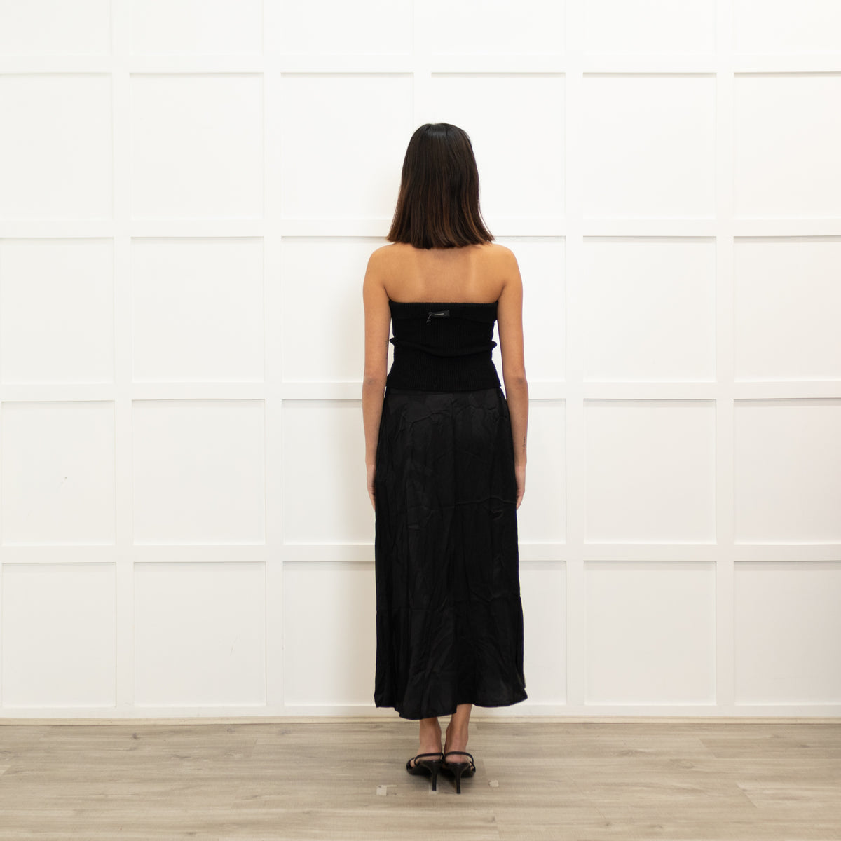 Ba&Sh Black On Black Print Midi Skirt