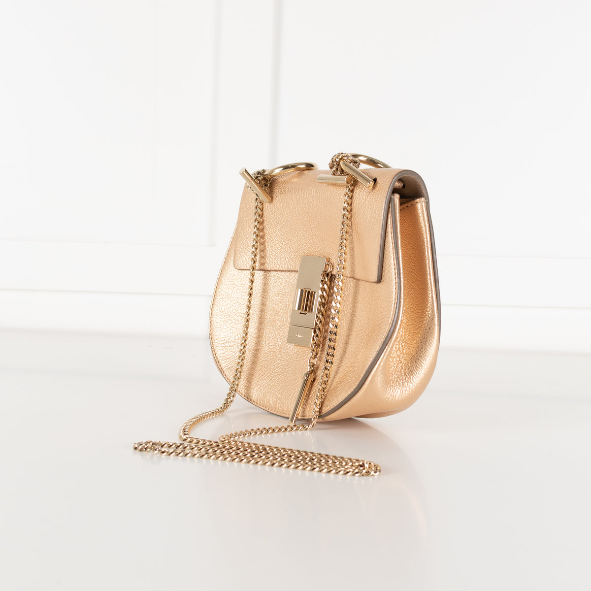 Chloé Gold Grained Leather Drew Crossbody Bag