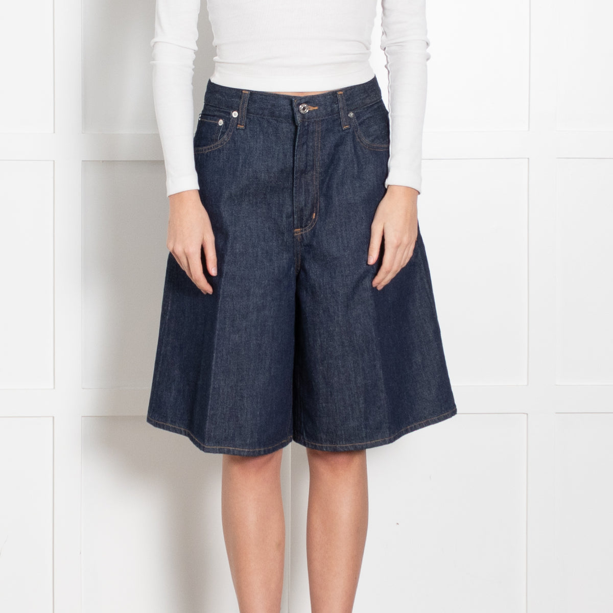 Agolde Dark Blue Denim Long Shorts